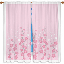 Cherry Blossoms On Pink Window Curtains 896096