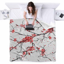 Cherry Or Sakura Seamless Pattern Background Blankets 38321154