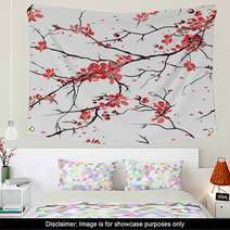 Cherry Or Sakura Seamless Pattern Background Wall Art 38321154