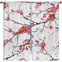 Cherry Or Sakura Seamless Pattern Background Window Curtains 38321154