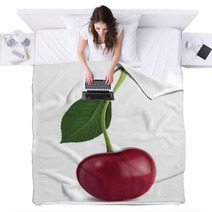 Cherry With Leaf. Vector Illustration Blankets 53413839