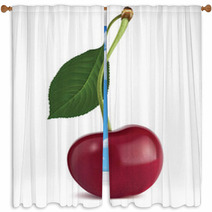 Cherry With Leaf. Vector Illustration Window Curtains 53413839