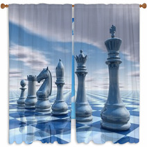 Chess Surreal Background With Sky And Chessboard Illustration Window Curtains 57829414