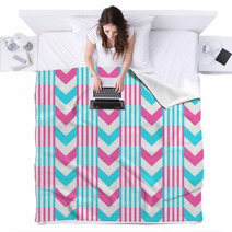 Chevron Pattern Seamless Vector Arrows And Stripes Design Light Blue Hot Pink Vibrant Colors Blankets 136093656