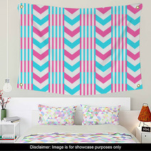 Chevron Pattern Seamless Vector Arrows And Stripes Design Light Blue Hot Pink Vibrant Colors Wall Art 136093656