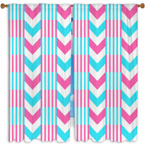Chevron Pattern Seamless Vector Arrows And Stripes Design Light Blue Hot Pink Vibrant Colors Window Curtains 136093656
