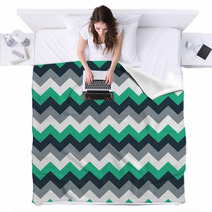 Chevron Pattern Seamless Vector Arrows Design Colorful Green Grey White Turquoise Blankets 136100030