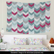 Chevron Pattern Seamless Vector Arrows Design Colorful White Pink Light Blue Grey Aqua Wall Art 136100904