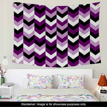 Chevron Pattern Seamless Vector Arrows Geometric Design In Mixed Order Colorful Black White Purple Lilac Wall Art 136815883