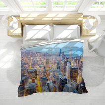 Chicago City Downtown At Dusk Bedding 65291962
