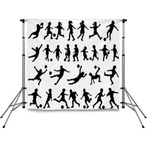 Children Playing Soccer Vector Silhouettes Backdrops 72615449