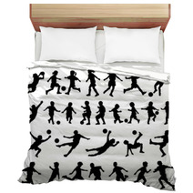 Children Playing Soccer Vector Silhouettes Bedding 72615449
