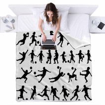 Children Playing Soccer Vector Silhouettes Blankets 72615449