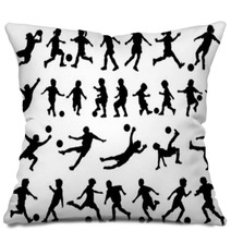 Children Playing Soccer Vector Silhouettes Pillows 72615449