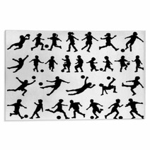 Children Playing Soccer Vector Silhouettes Rugs 72615449