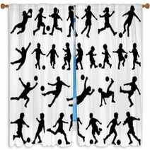 Children Playing Soccer Vector Silhouettes Window Curtains 72615449