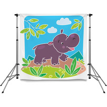 Children Vector Illustration Of Little Hippo Backdrops 64468280
