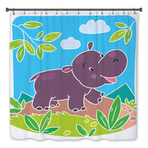 Children Vector Illustration Of Little Hippo Bath Decor 64468280