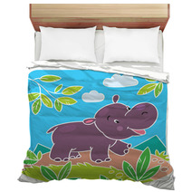 Children Vector Illustration Of Little Hippo Bedding 64468280