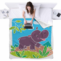 Children Vector Illustration Of Little Hippo Blankets 64468280