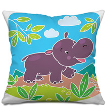 Children Vector Illustration Of Little Hippo Pillows 64468280