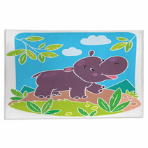 Children Vector Illustration Of Little Hippo Rugs 64468280