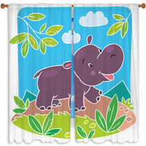 Children Vector Illustration Of Little Hippo Window Curtains 64468280