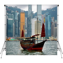 China, Junk In Hong Kong Harbor Backdrops 21135947