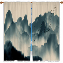 Chinese Ink And Water Landscape Painting Window Curtains 191816582