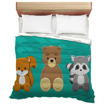 Chipmunk Bear Raccoon Doll Set Cartoon Vector Illustration Bedding 89854633