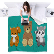 Chipmunk Bear Raccoon Doll Set Cartoon Vector Illustration Blankets 89854633