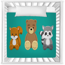 Chipmunk Bear Raccoon Doll Set Cartoon Vector Illustration Nursery Decor 89854633