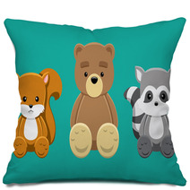 Chipmunk Bear Raccoon Doll Set Cartoon Vector Illustration Pillows 89854633
