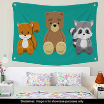 Chipmunk Bear Raccoon Doll Set Cartoon Vector Illustration Wall Art 89854633