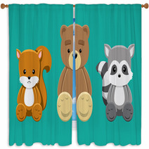 Chipmunk Bear Raccoon Doll Set Cartoon Vector Illustration Window Curtains 89854633