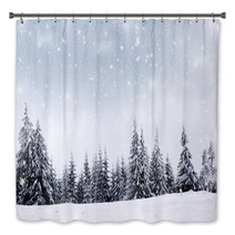 Christmas Background With Snowy Fir Trees Bath Decor 72691340