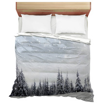 Christmas Background With Snowy Fir Trees Bedding 72691340