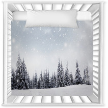 Christmas Background With Snowy Fir Trees Nursery Decor 72691340