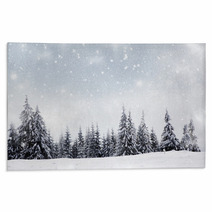 Christmas Background With Snowy Fir Trees Rugs 72691340