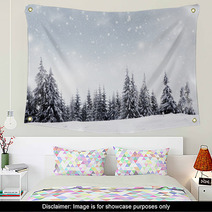 Christmas Background With Snowy Fir Trees Wall Art 72691340