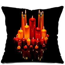 Christmas Candles On Black With Reflection Pillows 47357328
