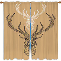 Christmas Deer With Geometric Pattern Vector Window Curtains 57164310