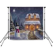 Christmas Landscape At Night. Original Digital Illustration. Backdrops 10102539