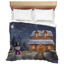 Christmas Landscape At Night. Original Digital Illustration. Bedding 10102539