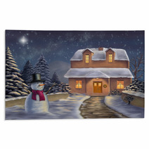 Christmas Landscape At Night. Original Digital Illustration. Rugs 10102539
