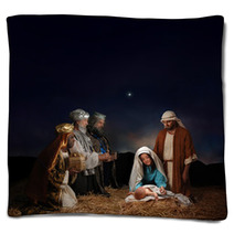 Christmas Nativity Scene With Three Wise Men Blankets 6125812
