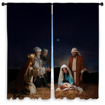 Christmas Nativity Scene With Three Wise Men Window Curtains 6125812