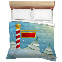 Christmas. North Pole Sign With Copyspace Bedding 4824010