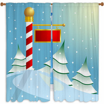 Christmas. North Pole Sign With Copyspace Window Curtains 4824010