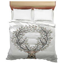 Christmas Reindeer Circle Leaves Composition EPS10 File. Bedding 57079696